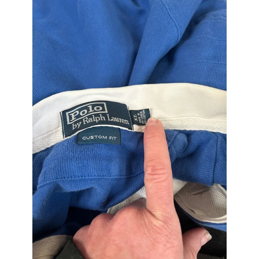 Vintage Polo Ralph Lauren long sleeve blue collared elbow patch men's SZ XL-FLAW